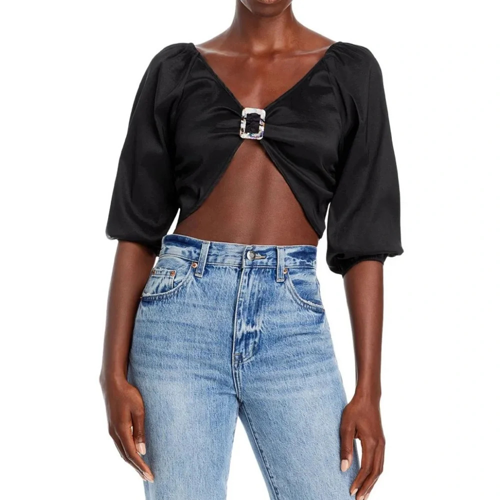Nwt Hosbjerg Crop Top Back Tie Shirt Size L — image 5 of 7